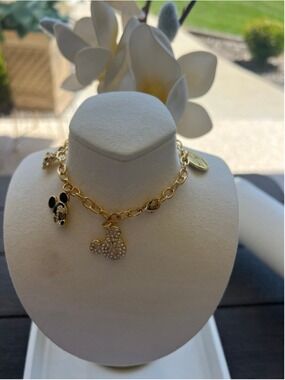 Disney Gold Mickey & Minnie Charm Bracelet 9in